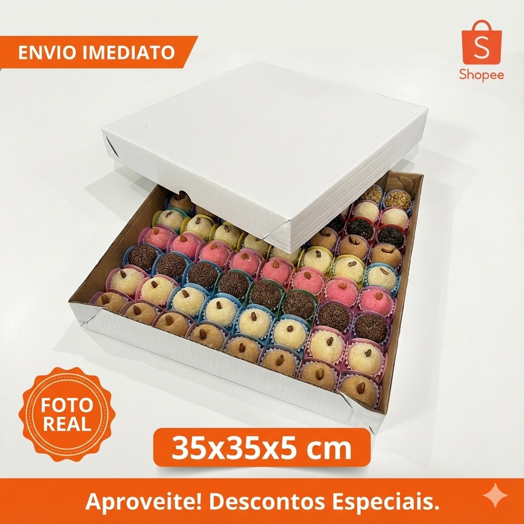 25 Caixas 35x35x5 Branco para 100 Doces ou Salgados Montável