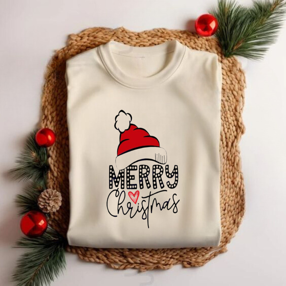 Camiseta Camisa Premium Camiseta Blusinha Merry Christmans Gorrinho Modinha Fofa Natal Festas Fim de Ano Unissex Linda B