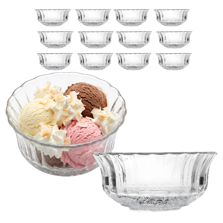 Kit 12 Tigelas Bowl Taças de Vidro Para Servir Sorvete Sobremesa Doce 270ml