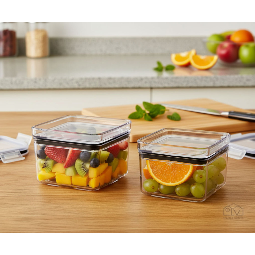 Kit 2 Potes Herméticos 480ml Porta Mantimentos Organização Geladeira Frutas e Legumes
