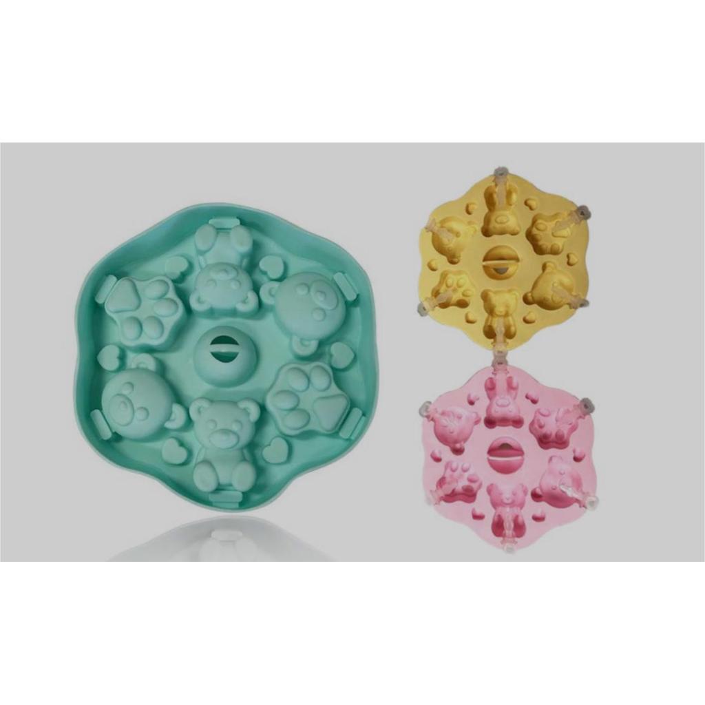 Forma de Silicone Urso Com 6 Cavidades para Picolé + 6 Palitos Plástico Fofo ( Não Pode No Forno ) em Oferta na Shopee