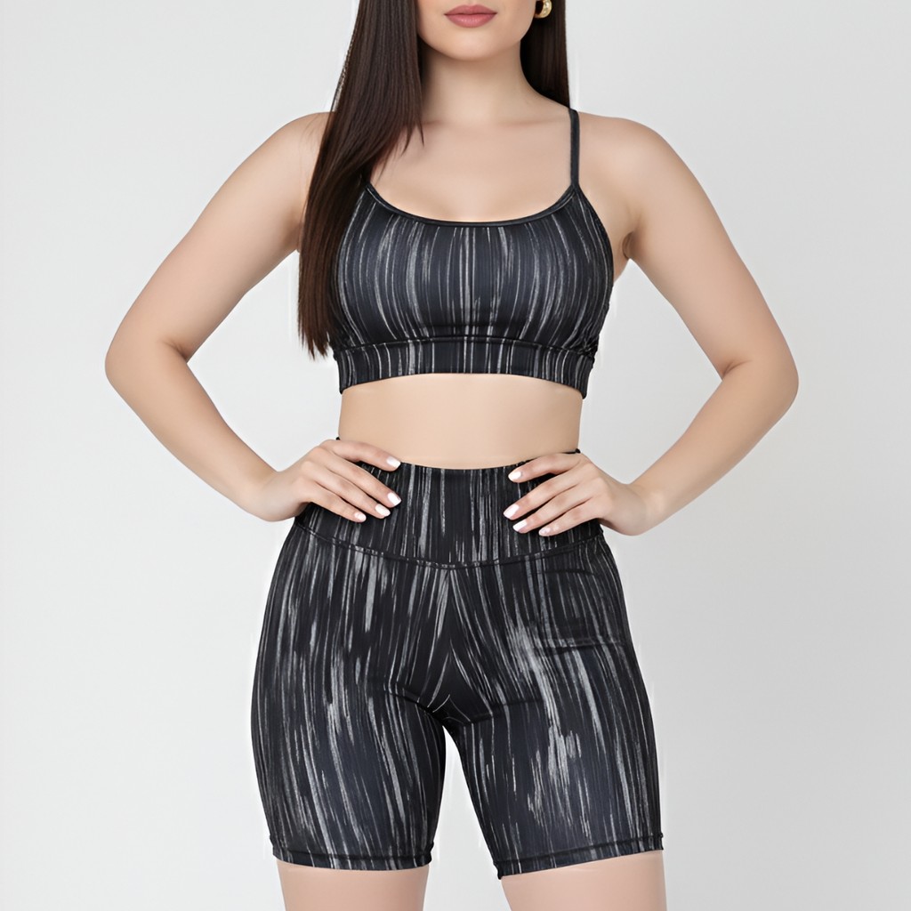Conjunto Feminino Top E Short Fitness Tie dye Estampado Academia Corrida Confortável Modelador Moda Tendência