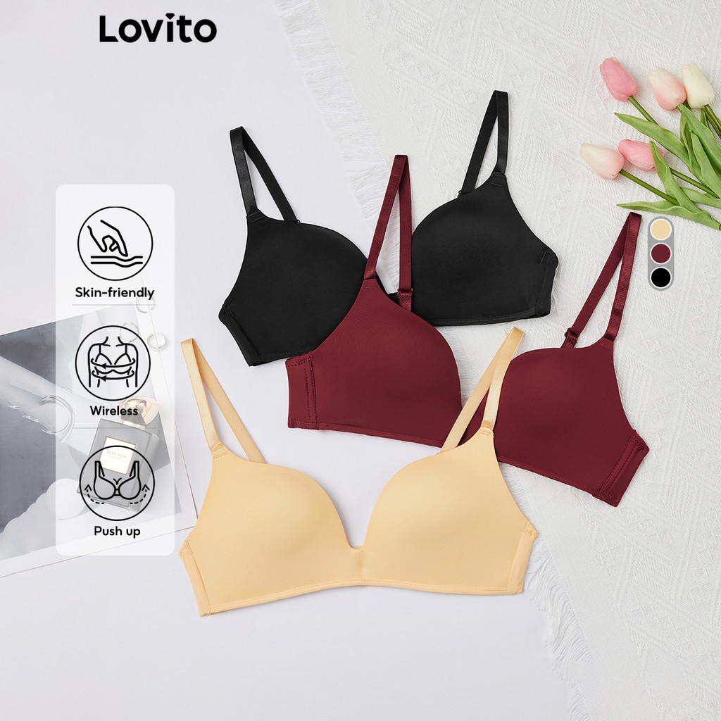 Lovito Sutiãs Bralette Casual Respirável Sem Fio Push Up Copa Cheia Com Bojos Não Removíveis Para Mulheres L233L079 em Oferta na Shopee