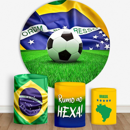 Trio Cilindro + Painel Tecido Copa Do Mundo Brasil Futebol
