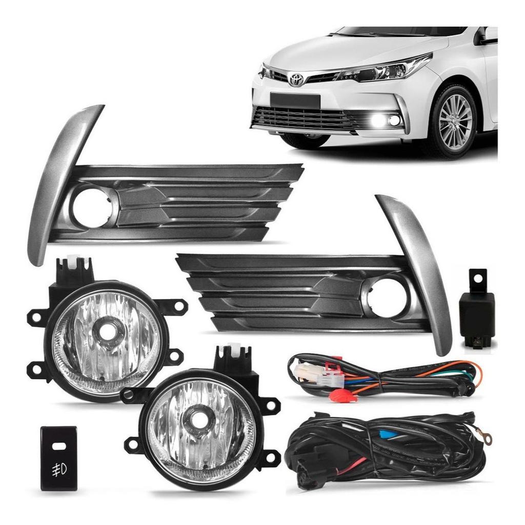 Kit Farol Auxiliar Neblina Toyota Corolla 2018 a 2019 Moldura Grafite Botão Similar Original Shocklight