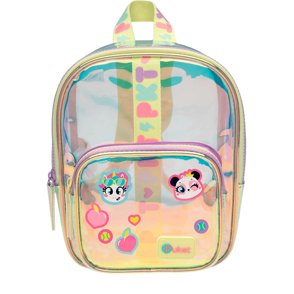 Mini Mochila Infantil Color Block Menina Transparente - Puket