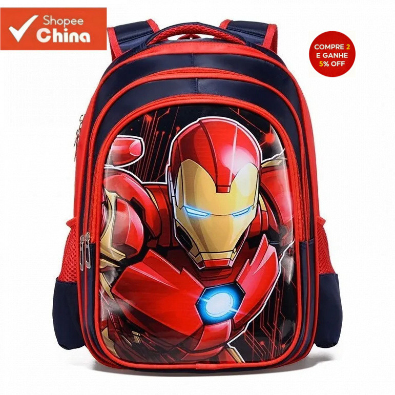Mochila Marvel Avengers Homem de Ferro Homem-Aranha Capitão América LDDU