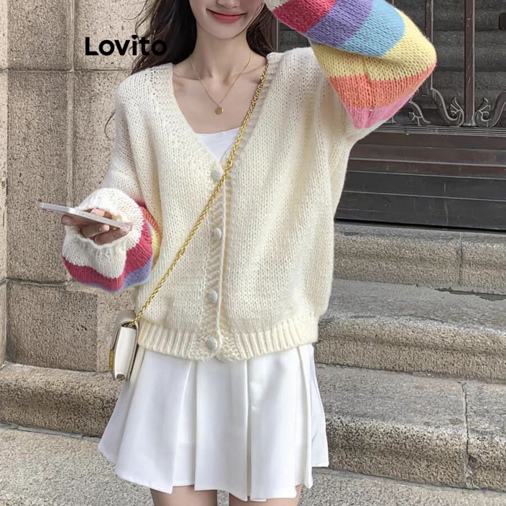 Detalhes do Lovito Cardigãs Casuais Colorblock Verão/Primavera Para Mulheres LNE69108