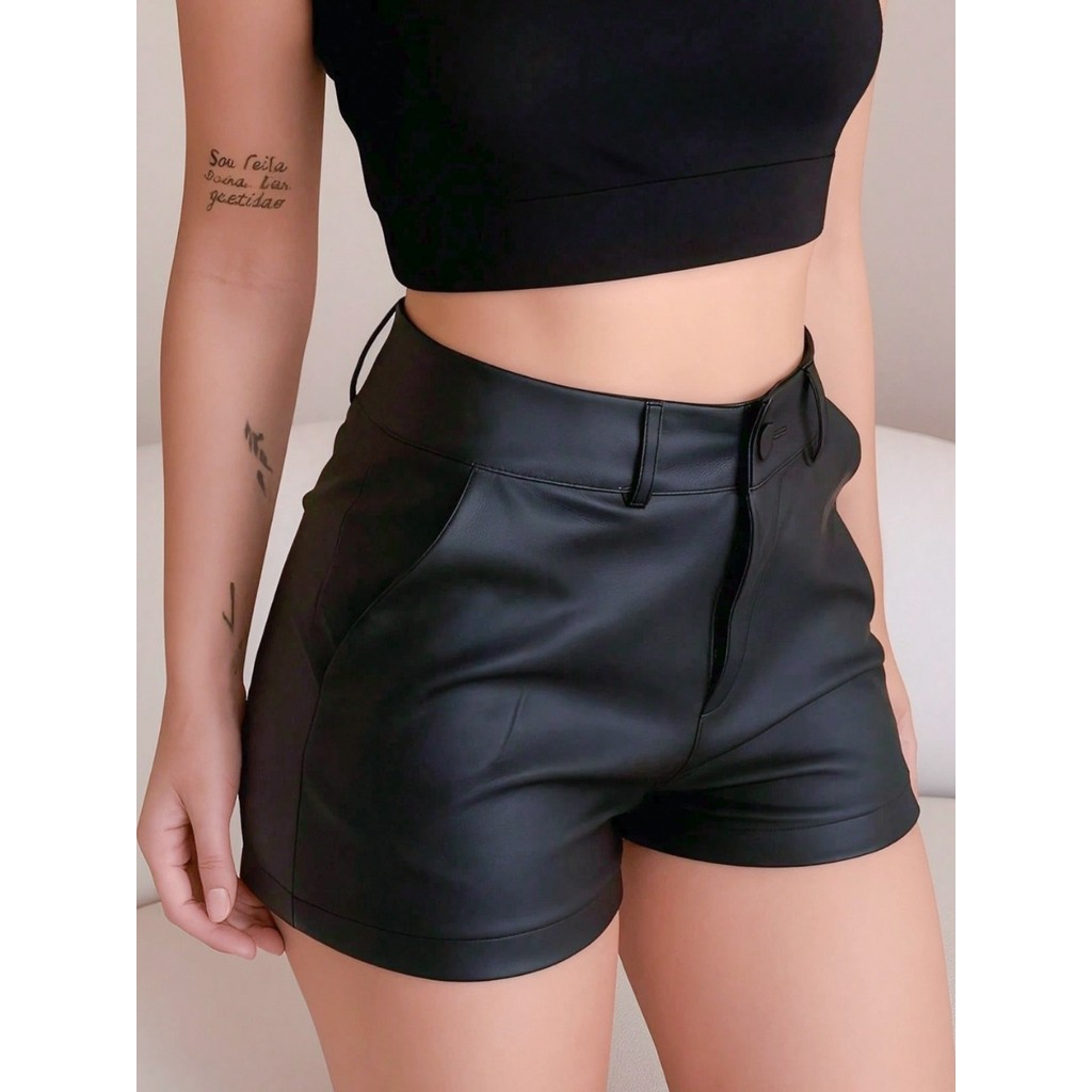 Short Couro Fake Feminino Moda Boho Sexy Cintura Alta Conforto Premium Elegante em Oferta na Shopee