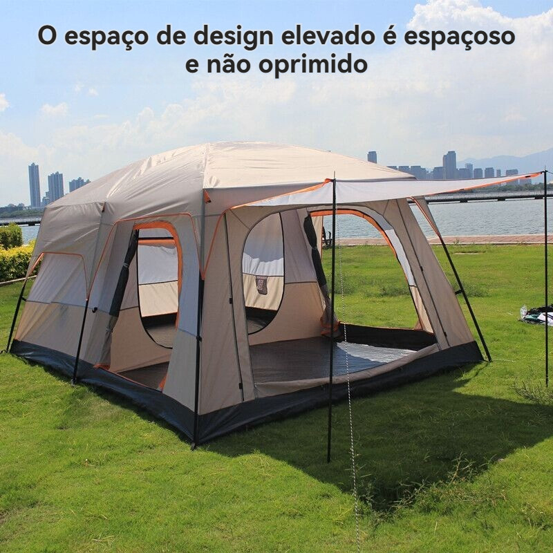 Barraca grande para camping ao ar livre com dois quartos e uma sala de estar, reforçada e à prova de chuva.