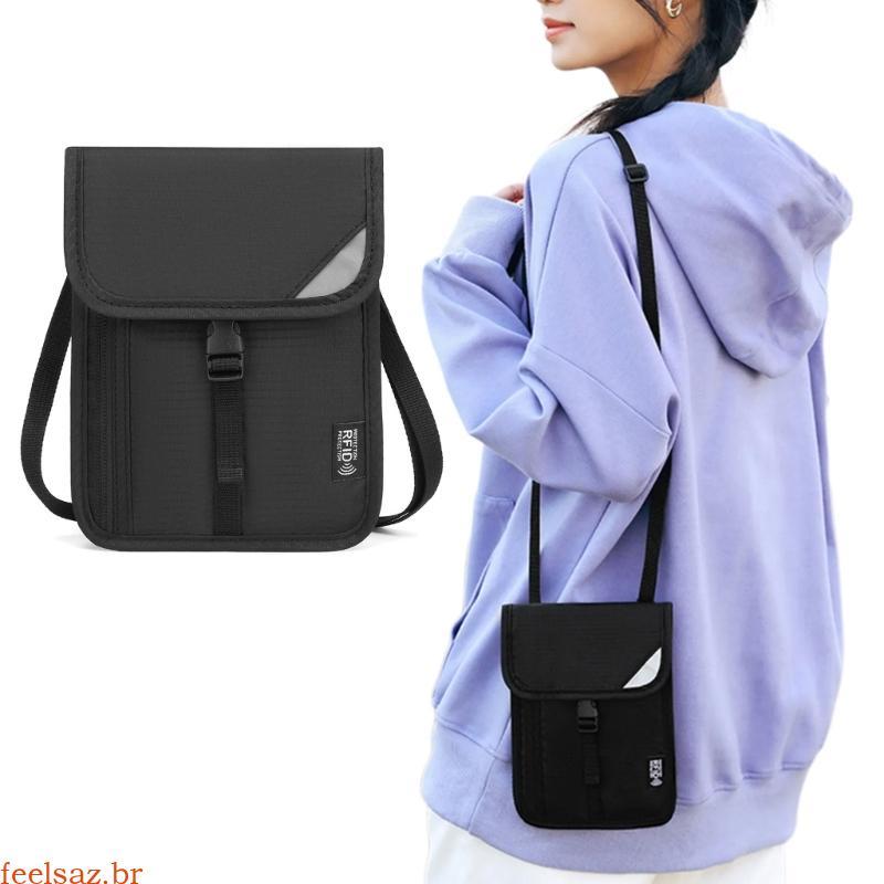 feelsaz RFIDS Bloqueio Stash Neck Carteira Bolsa Viagem + Passaporte Para Homens Contém Cartões D