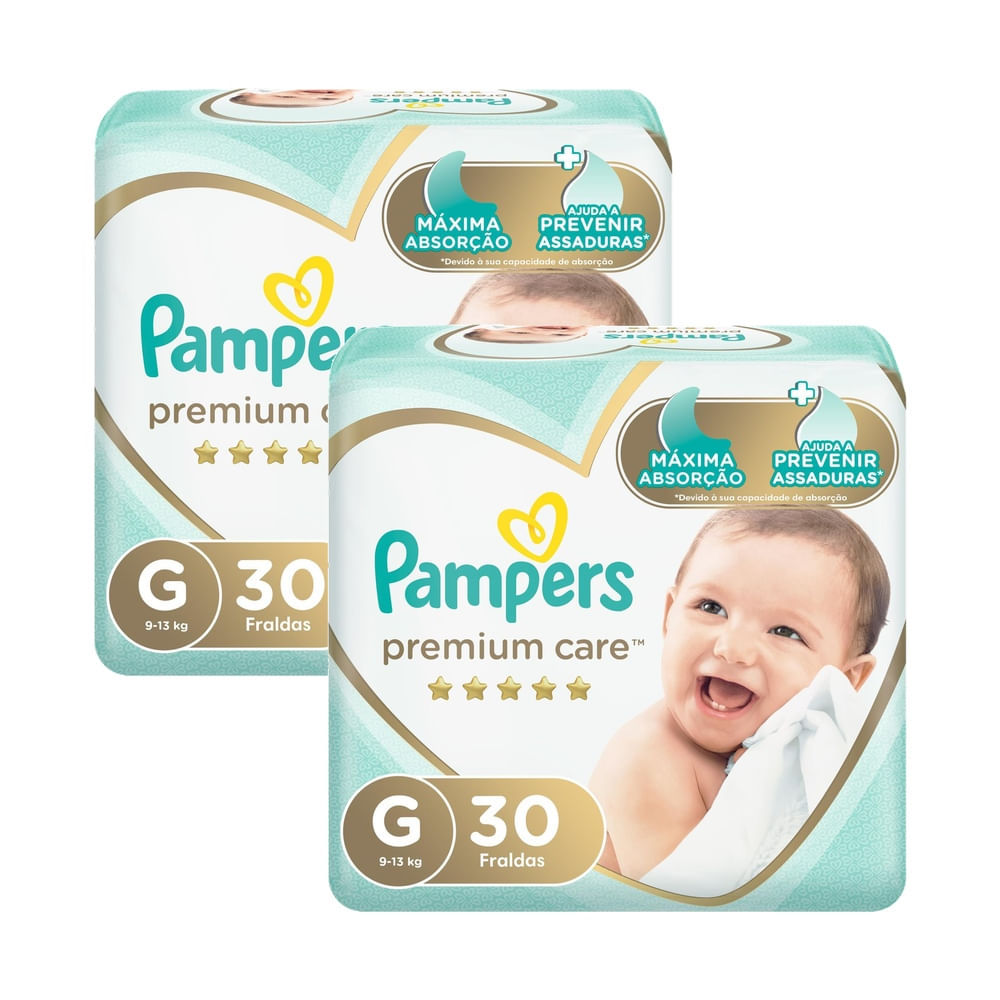 Kit 2 Fralda Pampers Premium Care Tamanho G Pacote Mega 30 Fraldas Descartáveis em Oferta na Shopee