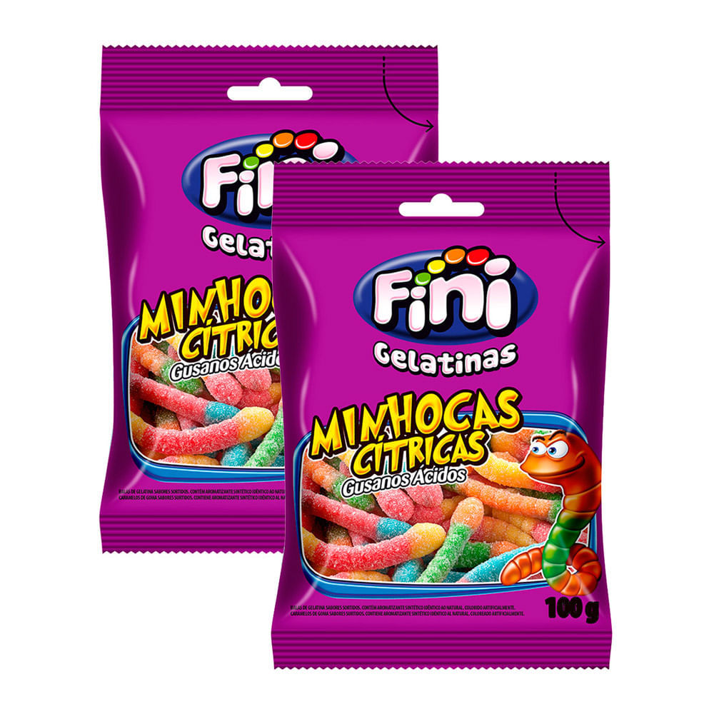 Kit 2 Balas de Gelatina Fini Minhocas Cítricas Sortidas 100g em Oferta na Shopee