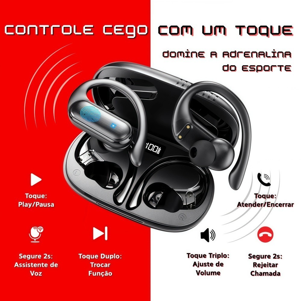 Fone de Ouvido Sem Fio A520 Bluetooth 5.3 Condução Óssea TWS 120h Bateria