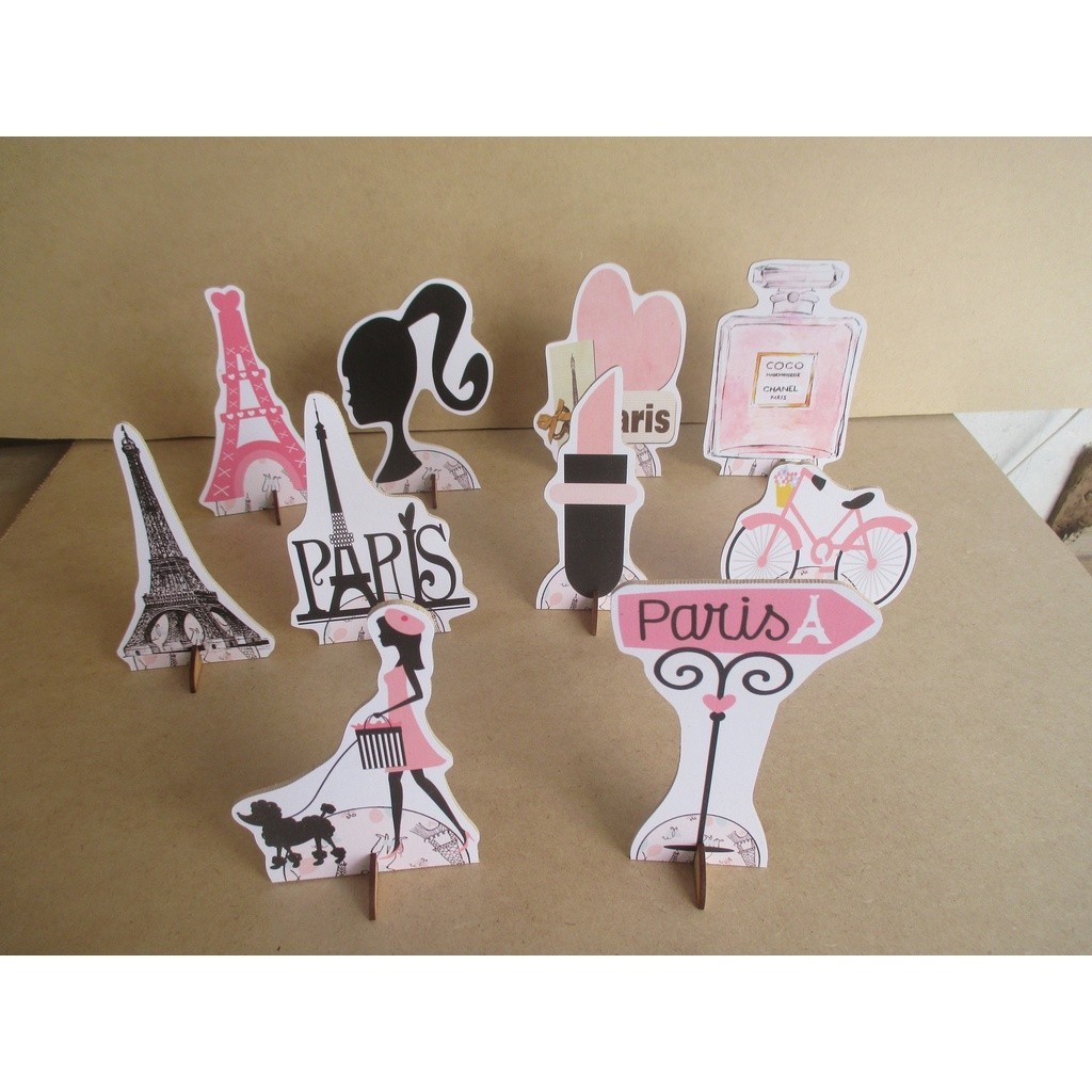 Kit 10 Display de Festa Paris de 20 cm decoração centro de mesa totem em MDF
