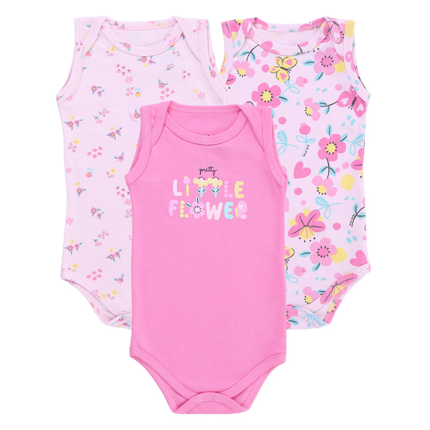 Kit Body Bebê Kiko Baby Cavado Estampa Flores 3 Peças