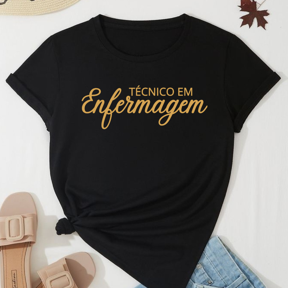Camiseta Blusa T-Shirt Feminina Camisa Estampada Técnico em Enfermagem Algodão Nurse