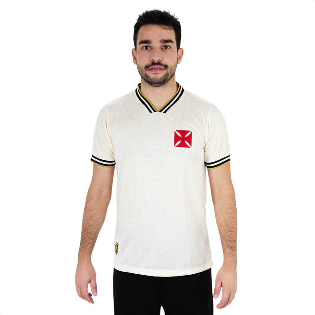 Camiseta de Time RetrôMania Vasco 1974 Jacquard Creme - Masculino