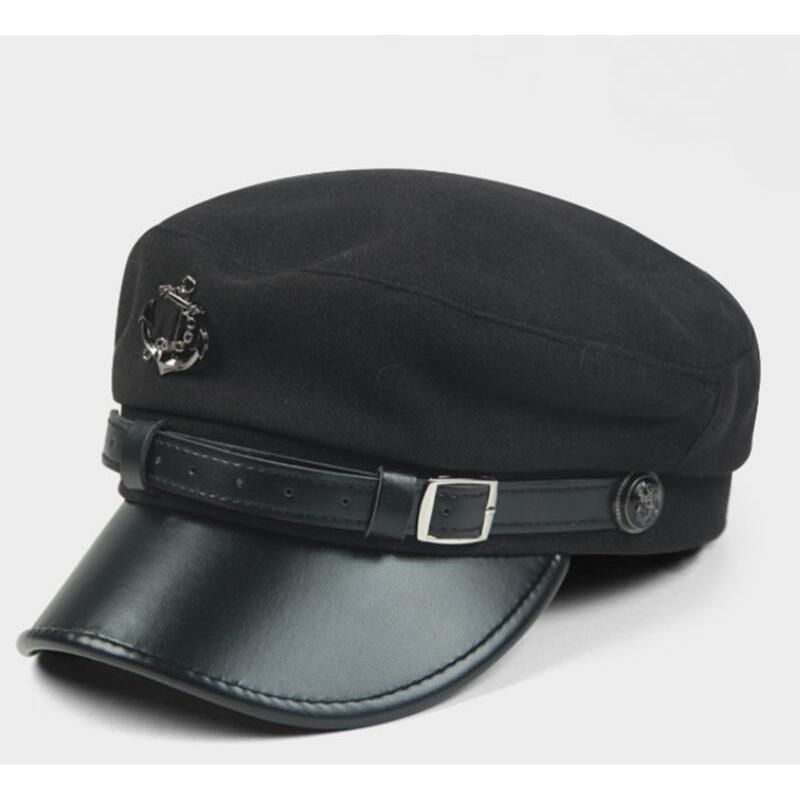Boné Unissex Casual de Couro Estilo Militar Marinho Vintage em Couro PU com Aba para Homens e Mulheres, Boina Macia Esti