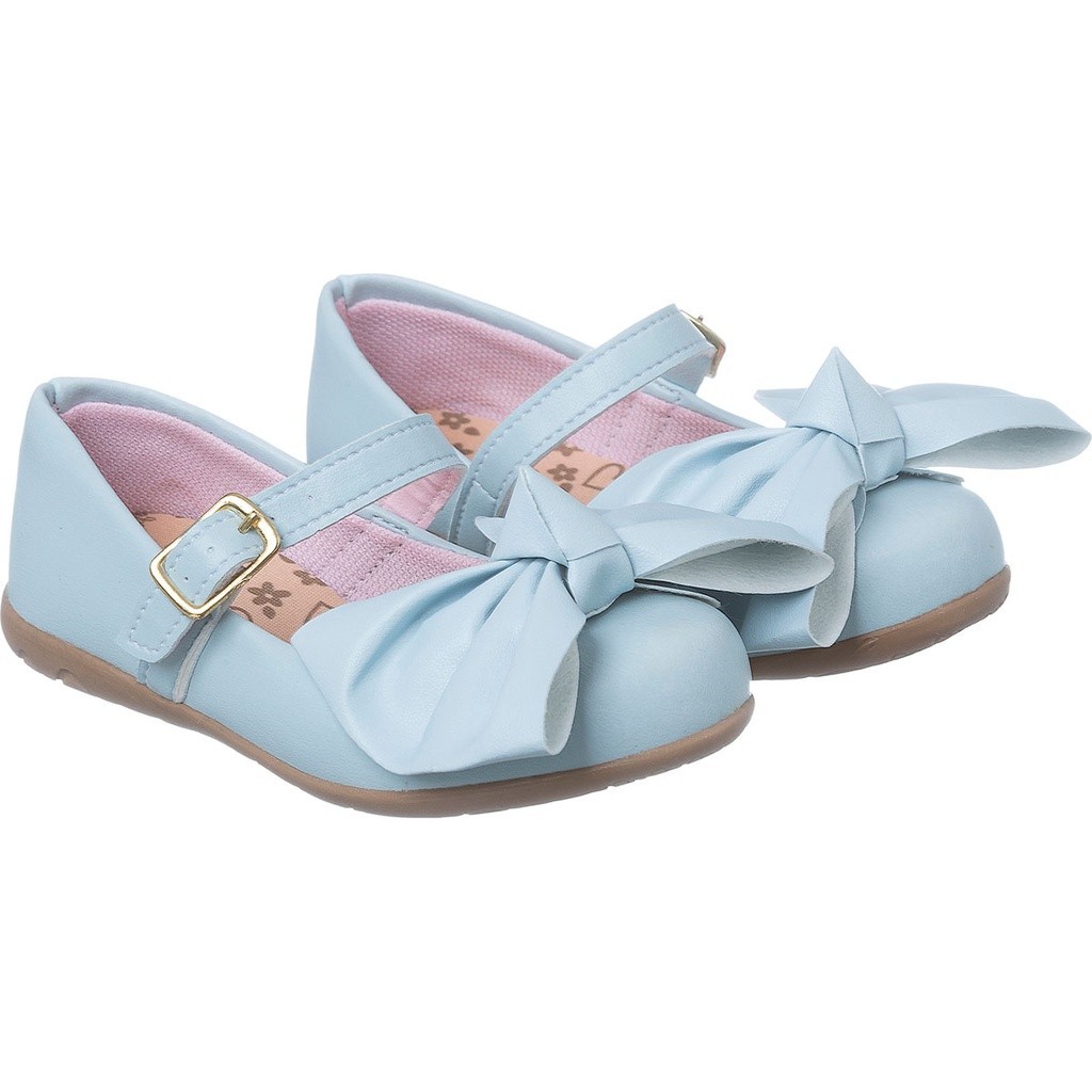 Sapatilha Feminina Infantil Boneca Sapato Menina Rasteira Azul Laço envelope