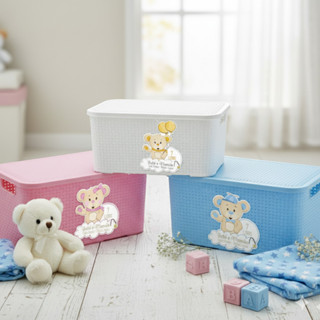 Caixa 7l Organizadora Azul ou Rosa C/ Tampa Linha bebê - Monte libano em Oferta na Shopee