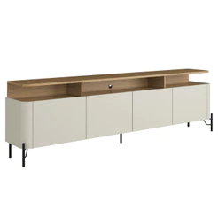 Rack Para Sala de Estar TV 75 Pol 4 Portas 220cm Pés Preto Clio I03 Louro Luna - Lyam