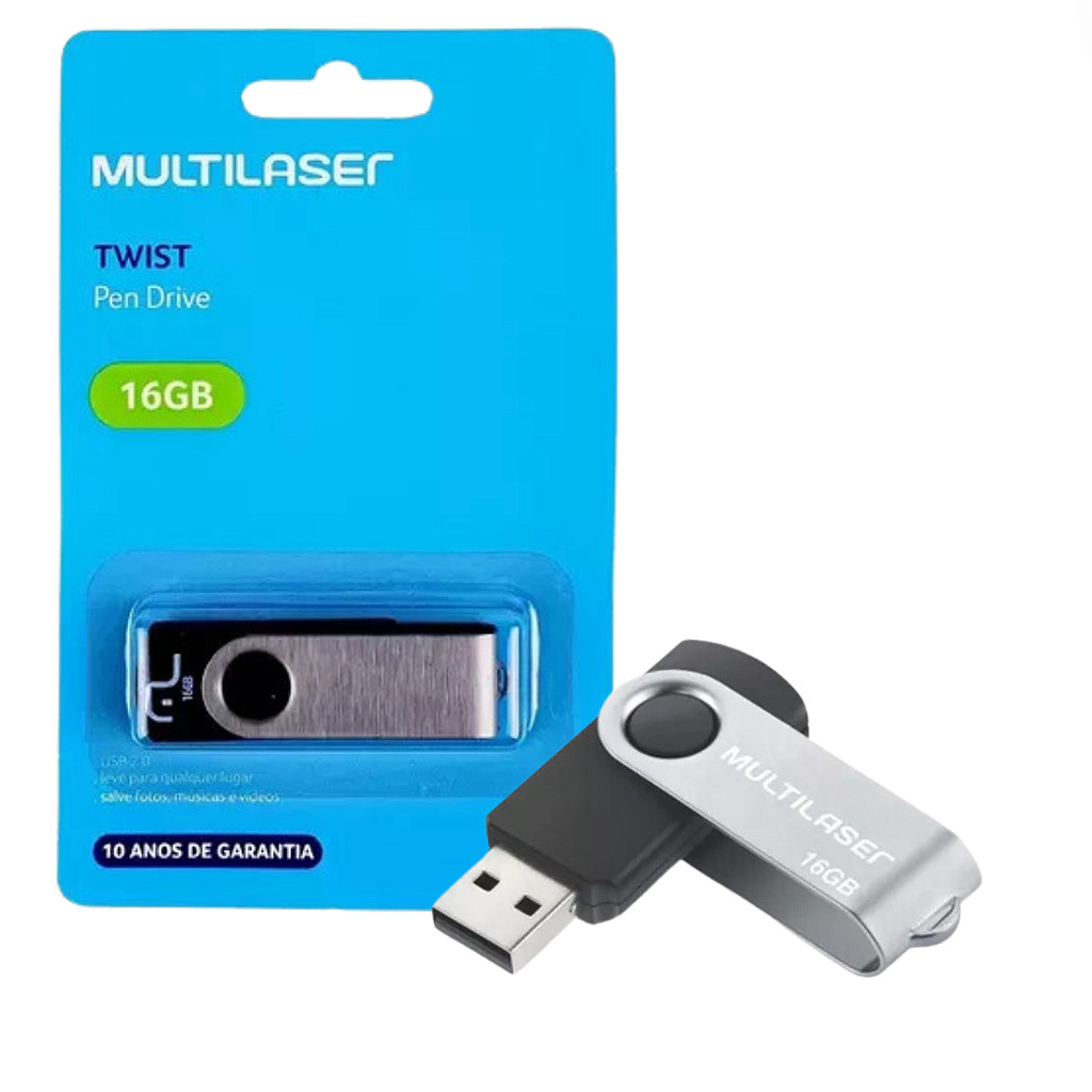 Pen Drive Multilaser Twist 16GB USB 2.0 PD588 Preto