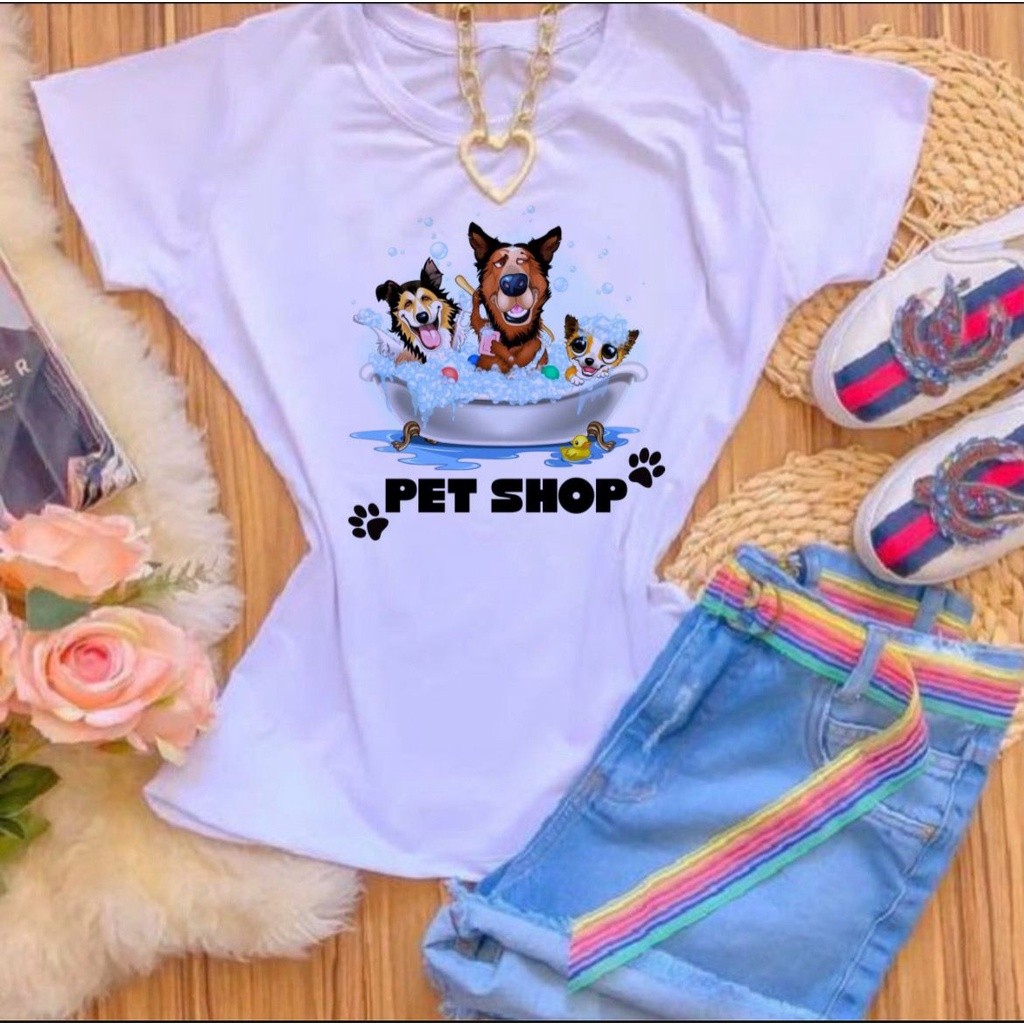 Camiseta Camisa t-shirt Blusa   PET SHOP DOGS Blusa Algodão Envio Imediato