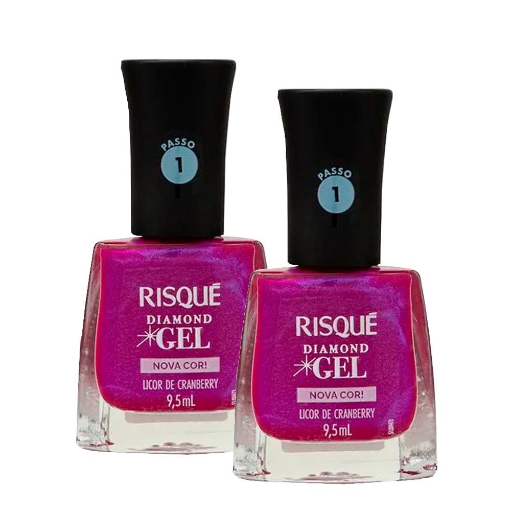 Kit 2 Esmalte Risqué Diamond Gel Cor Licor de Cranberry Metálico 9,5ml em Oferta na Shopee