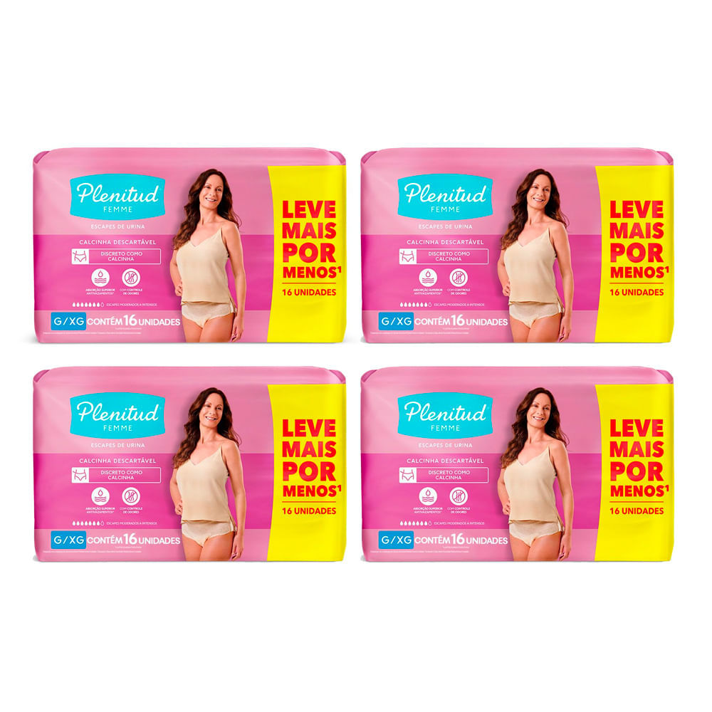 Kit 4 Roupa Íntima Plenitud Femme Tamanho G/XG com 16 Unidades em Oferta na Shopee