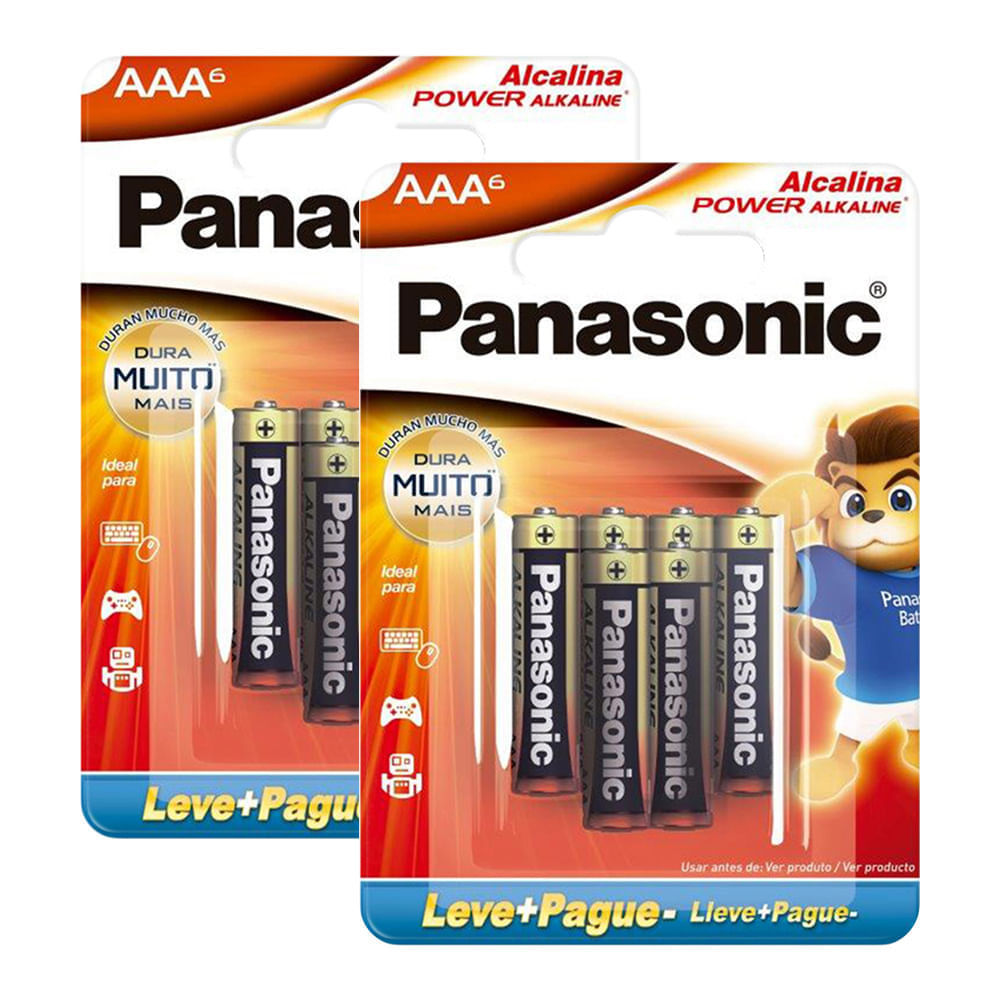 Kit 2 Pilhas Panasonic AAA Alcalina Leve Mais Por Menos com 6 Unidades