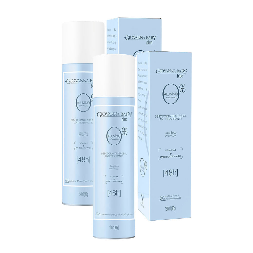 Kit 2 Desodorante Giovanna Baby Blue Aerossol 0% Alumínio Antiperspirante 48h 150ml em Oferta na Shopee