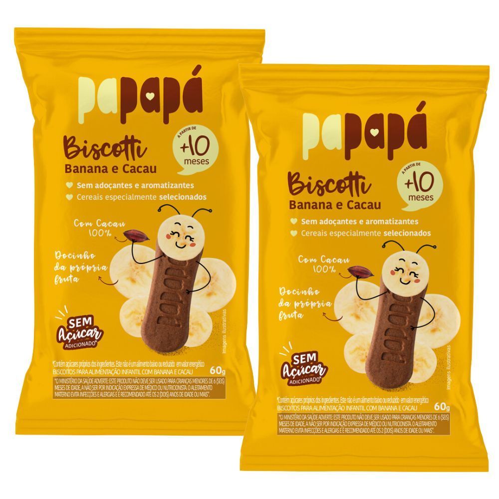 Kit 2 Biscotti Papapá 10+ Meses Sabor Banana e Cacau 60g em Oferta na Shopee