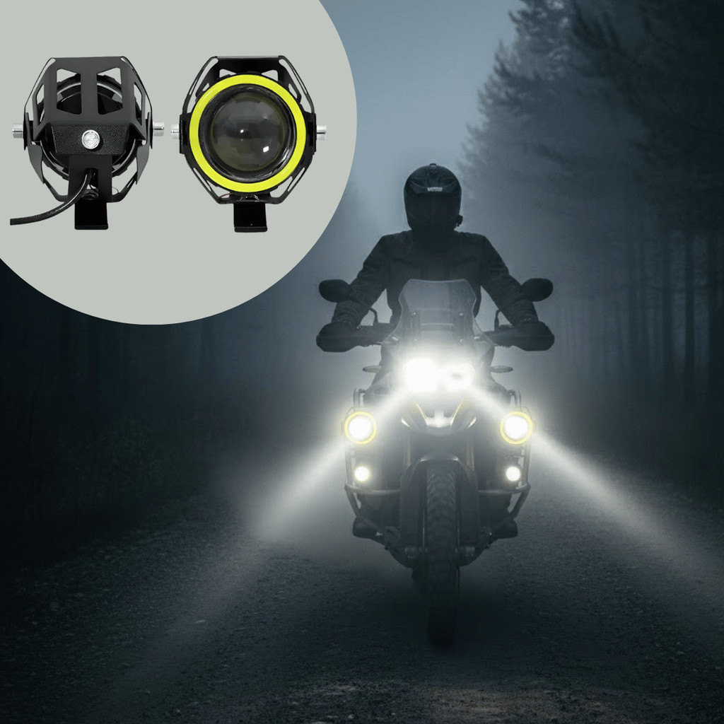 Kit Par Farol de Milha Mini LED U5 Auxiliar 10W IP67 1098 Lumens Olho de Anjo para Moto 12-80V Iluminação Potente