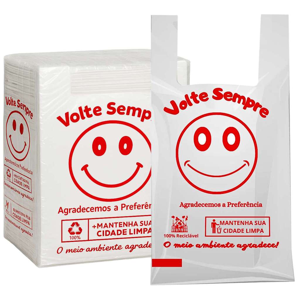 Kit Sacola Volte Sempre Rec Branca Pacote 100 UNIDADES Mercados Adegas Padaria Mercearia