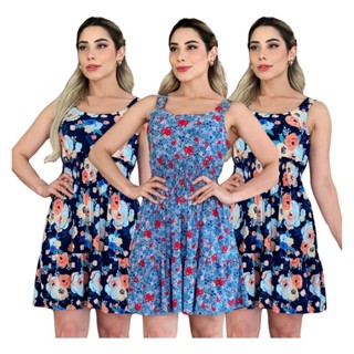 Kit 3 Vestidos Regata Com Elastex e Alça Babado Liganete Confortável Estampa Sortida em Oferta na Shopee