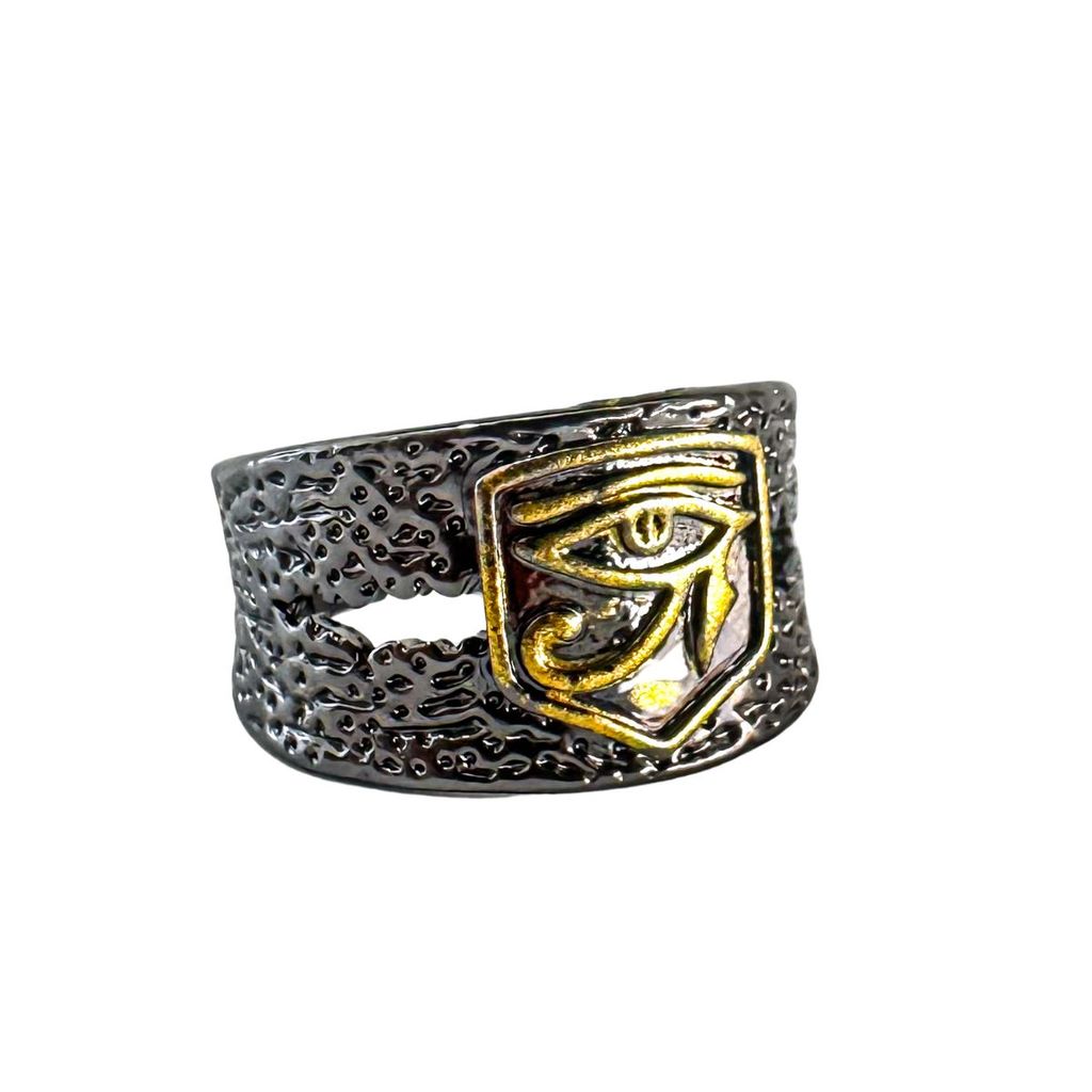 Anel Egípcio Egito Olho De Hórus Illuminati Ajustável Aço Regulável Inox Dourado Religioso Proteção