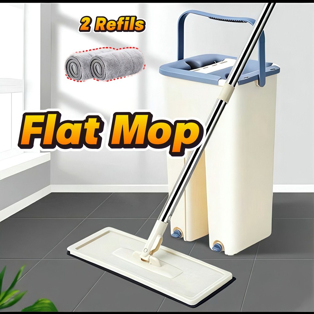 Esfregão Flat Mop com Balde Rodo 6L, Cabo Inox Extensível e 2 Refis Mágicos Giratórios em Oferta na Shopee