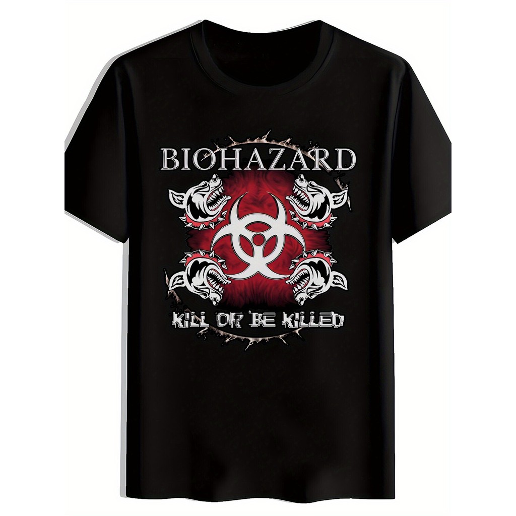 Camiseta Masculina Biohazard Skulls Kill Or Be Killed Símbolo Preto Estampada Confortável Estilosa Divertida Concertos