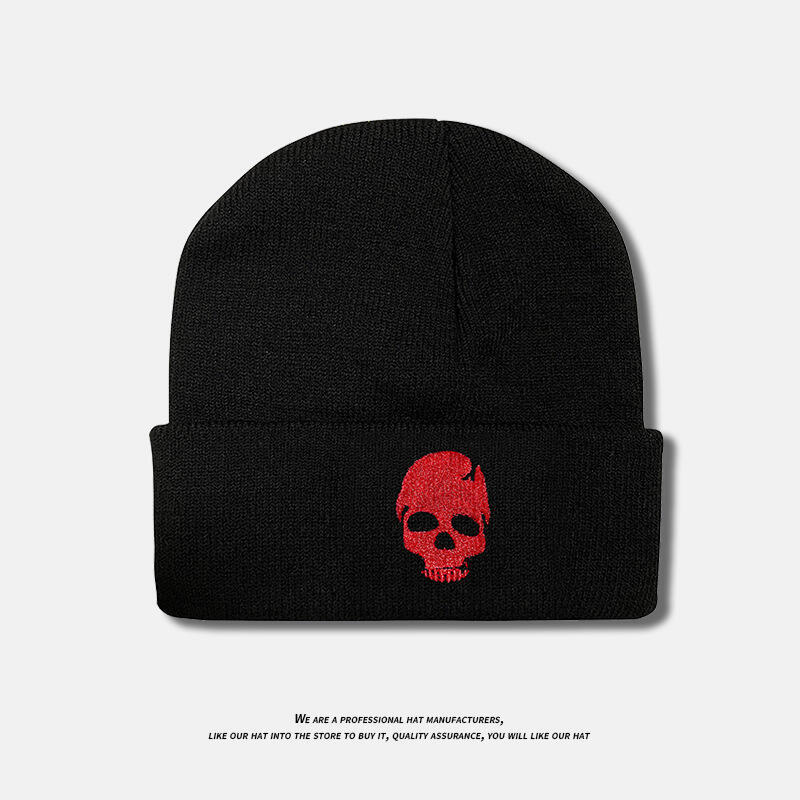 Gorro de Lã de Outono Inverno com Bordado Punk de Caveira, Conjunto de Gorros Hip-hop, Gorro de Malha para a Cabeça-*&-*