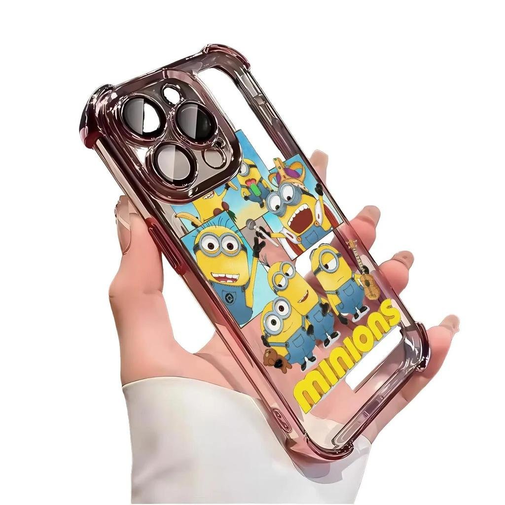Capa de celular, capa à prova de choque de quatro cantos, design fofo dos Minions, galvanizada, compatível com iPhone 14