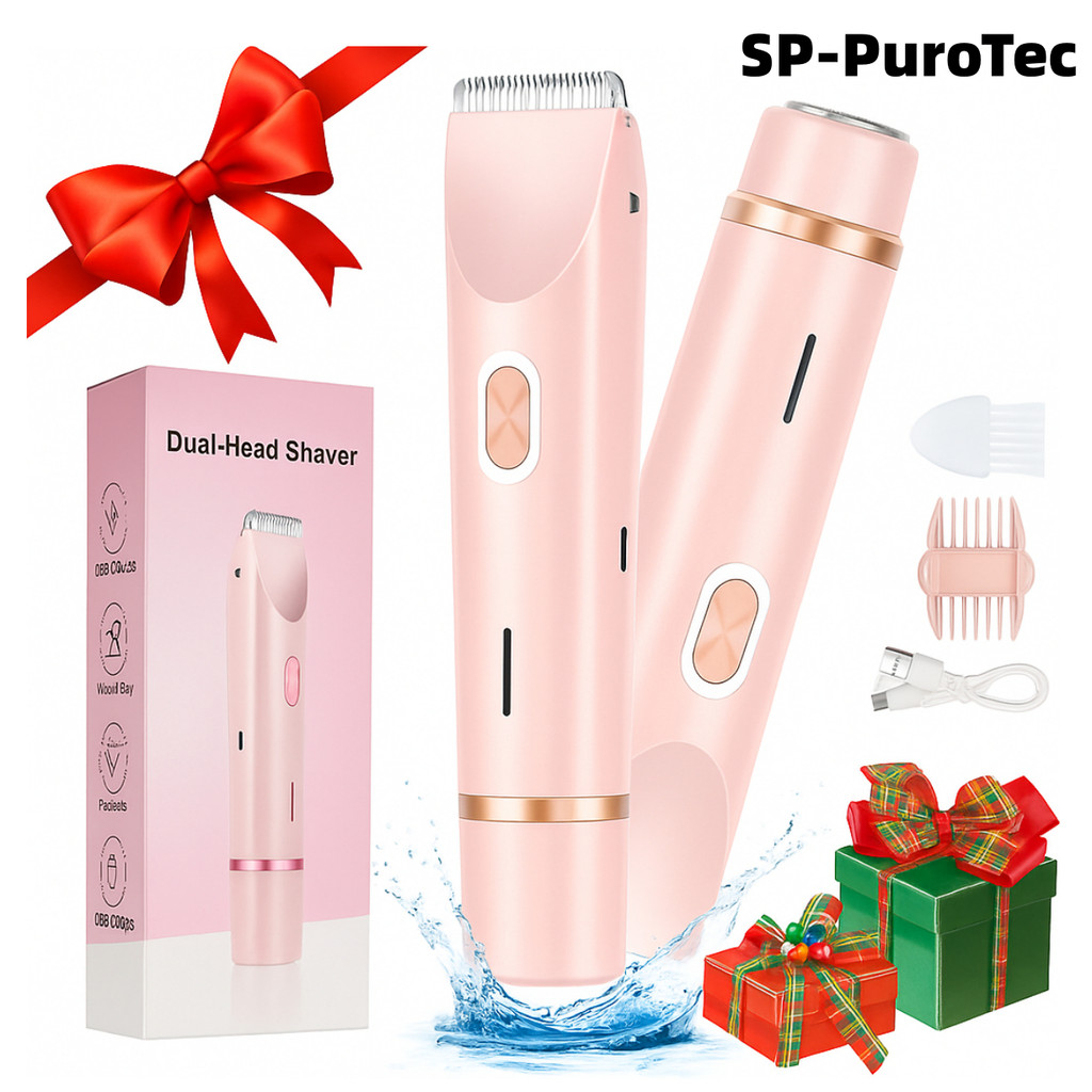 💖Depilador Elétrico Feminino 2 Em 1 Recarregável À Prova D’água Cabeça Dupla Para Corpo e Biquíni