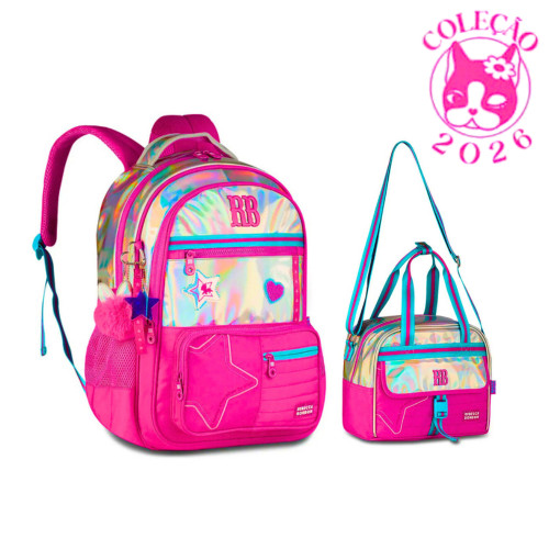 Kit Mochila de Costas e Lancheira Rebecca Bonbon Holo Shine - Clio Style Cor:Rosa em Oferta na Shopee