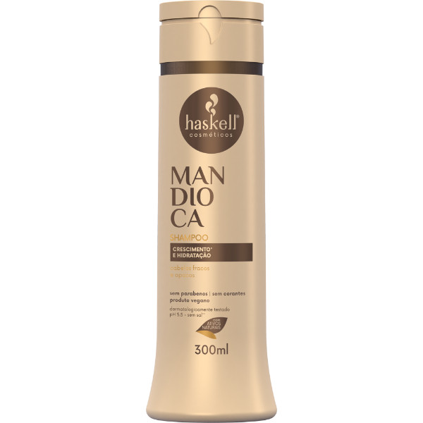 Shampoo Mandioca 300ml Haskell | Limpeza suave e brilho intenso para cabelos fracos e opacos em Oferta na Shopee