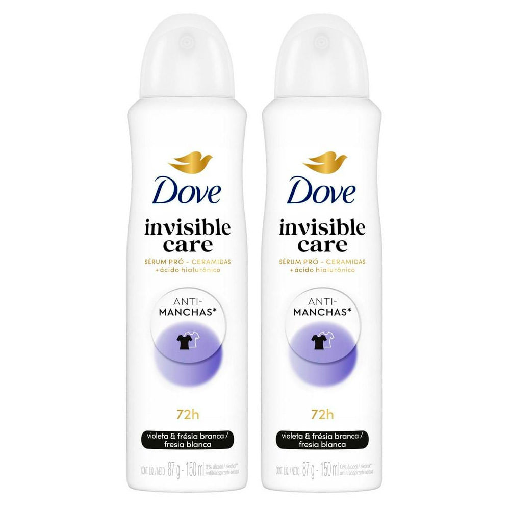 Kit 2 Desodorante Dove Invisible Care Anti Manchas Antitranspirante 72h Aerosol 150ml em Oferta na Shopee