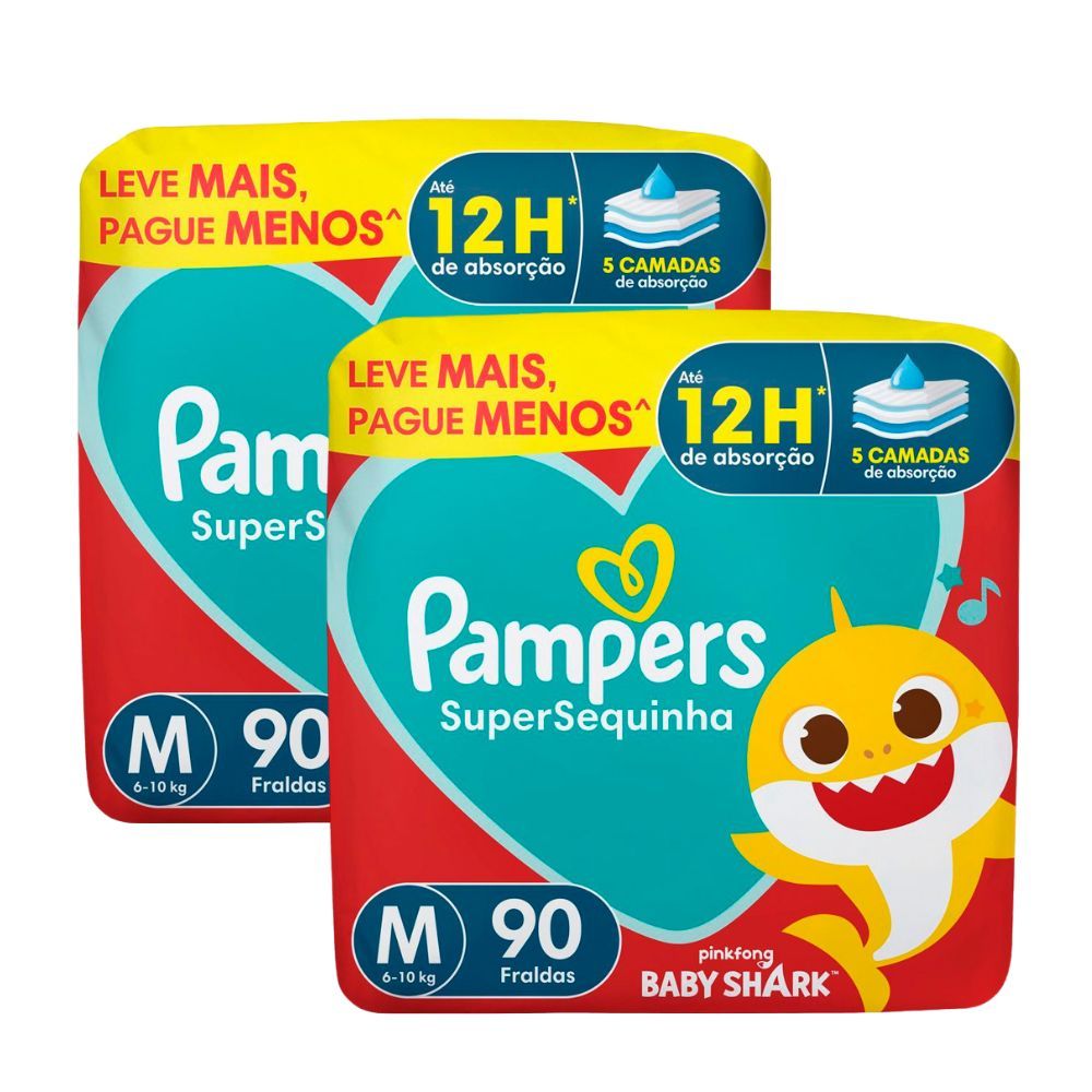 Kit 2 Fralda Pampers Supersequinha Tamanho M 90 Unidades Descartáveis em Oferta na Shopee