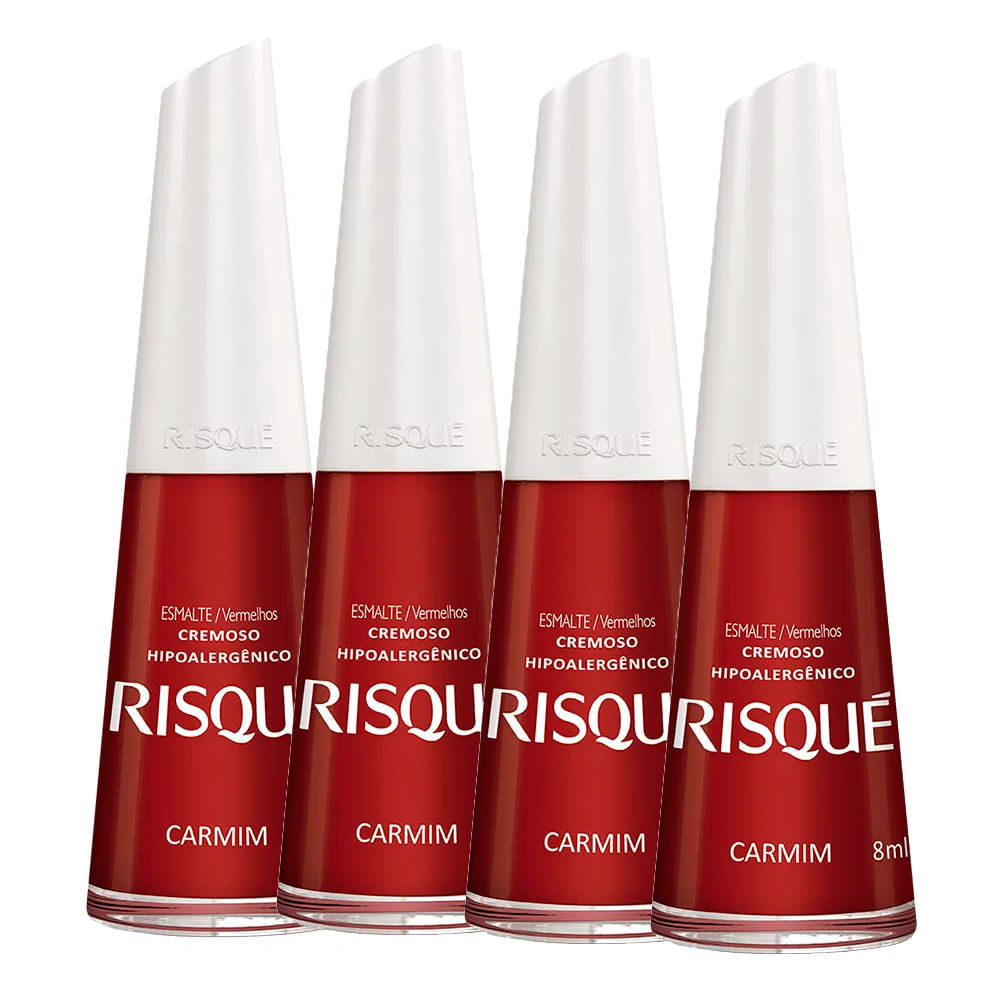 Kit 4 Esmalte Risqué Vermelho Cremoso Carmim 8ml