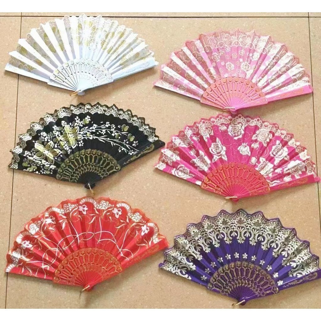 GUI ANA Leque de Tecido Colorido/PRETO Estampado Plastico perfeito  para lembrancinha Casamento em Oferta na Shopee