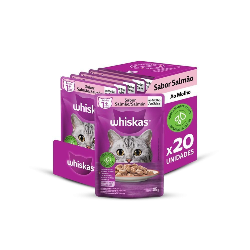 Ração Úmida Whiskas Sachê Salmão ao Molho para Gatos Adultos - 20 Unidades de 85g em Oferta na Shopee