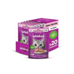 Kit Ração Úmida Whiskas Sachê Salmão ao Molho para Gatos Adultos 20 Unidades